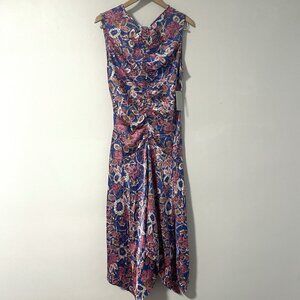 Nordstrom‎ Melloday Floral Print Ruched Satin Midi Dress Women's L Pink Blue $89